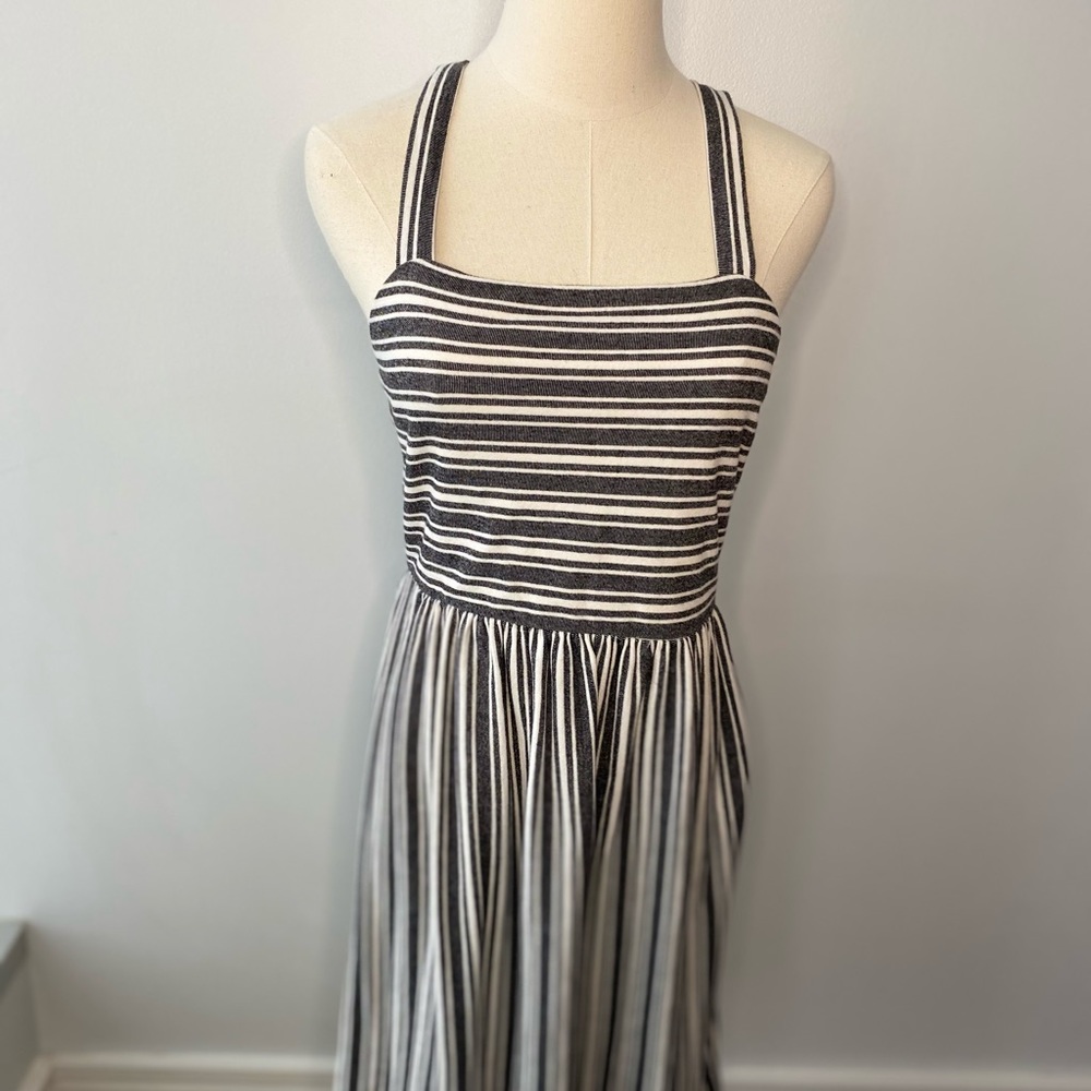 Loft Grey and White Cotton Dress